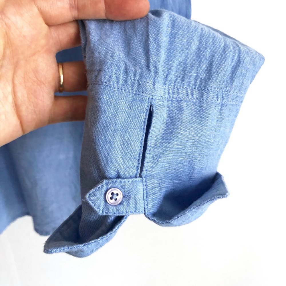 Topshop Button Front Shirt Split Back Button Sz 4 - image 5